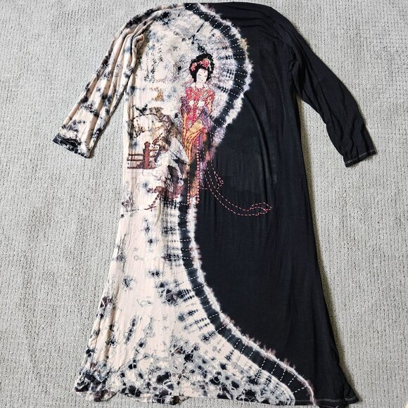 Talk of the Walk Cardigan Womens 1X Beaded Sequin Geisha Girl Tie Dye Duster - Picture 1 of 16
